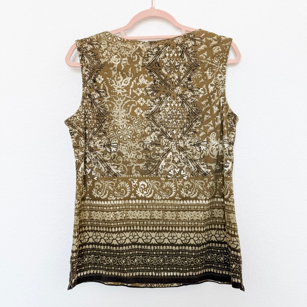 Y2K Womens Babydoll‎ Top Size L Green Beaded Boho Floral Forest Fairy Goblincore - Picture 6 of 7